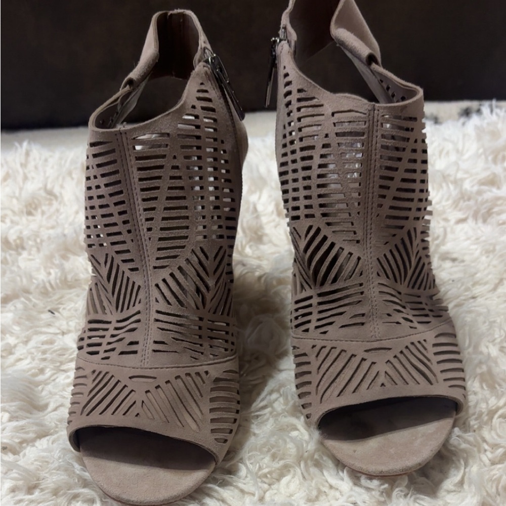 Vince Camuto Taupe Cutout Block Heel Sandals